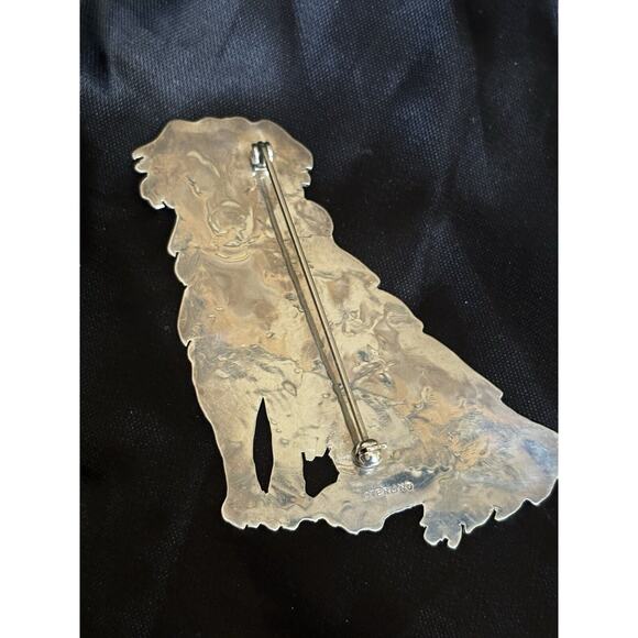 Vintage Large Golden Retriever Brooch Pin Sterling Silver Etched Design 2.5"x2" - Picture 7 of 10